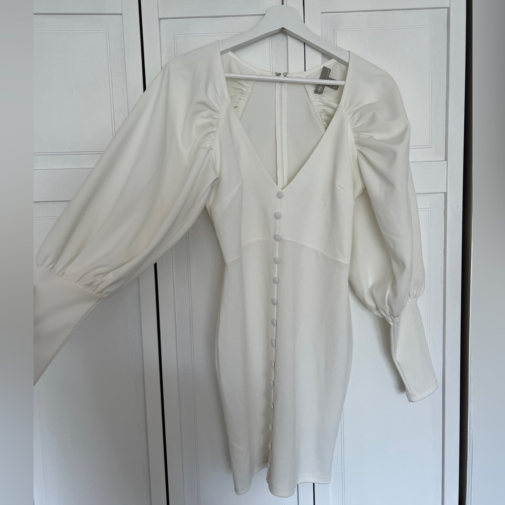 ASOS Cream Sheath Dress with Bishop Sleeves and V-Neck